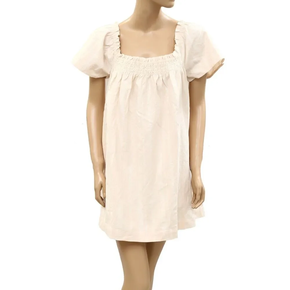Free People Free Est Mila Mini Dress Smocked Puff Sleeves Striped XS 287944